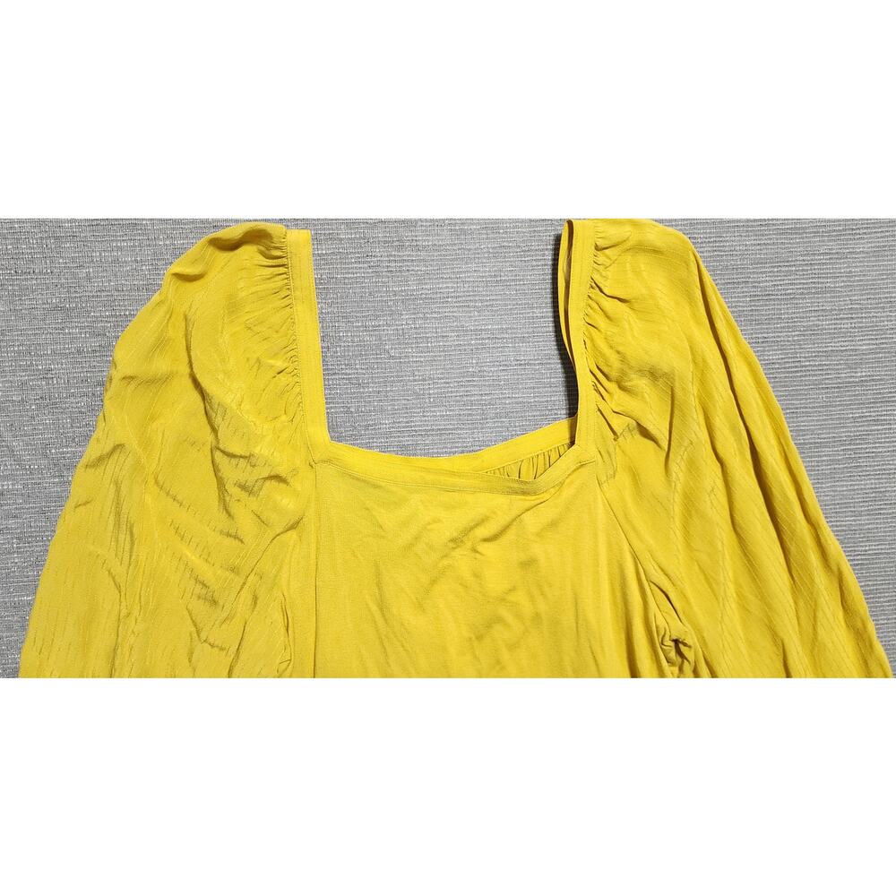 A New Day Mustard Yellow Square Neck Boho Blouse Women’s Size L NWT Pearl Button - Picture 9 of 13